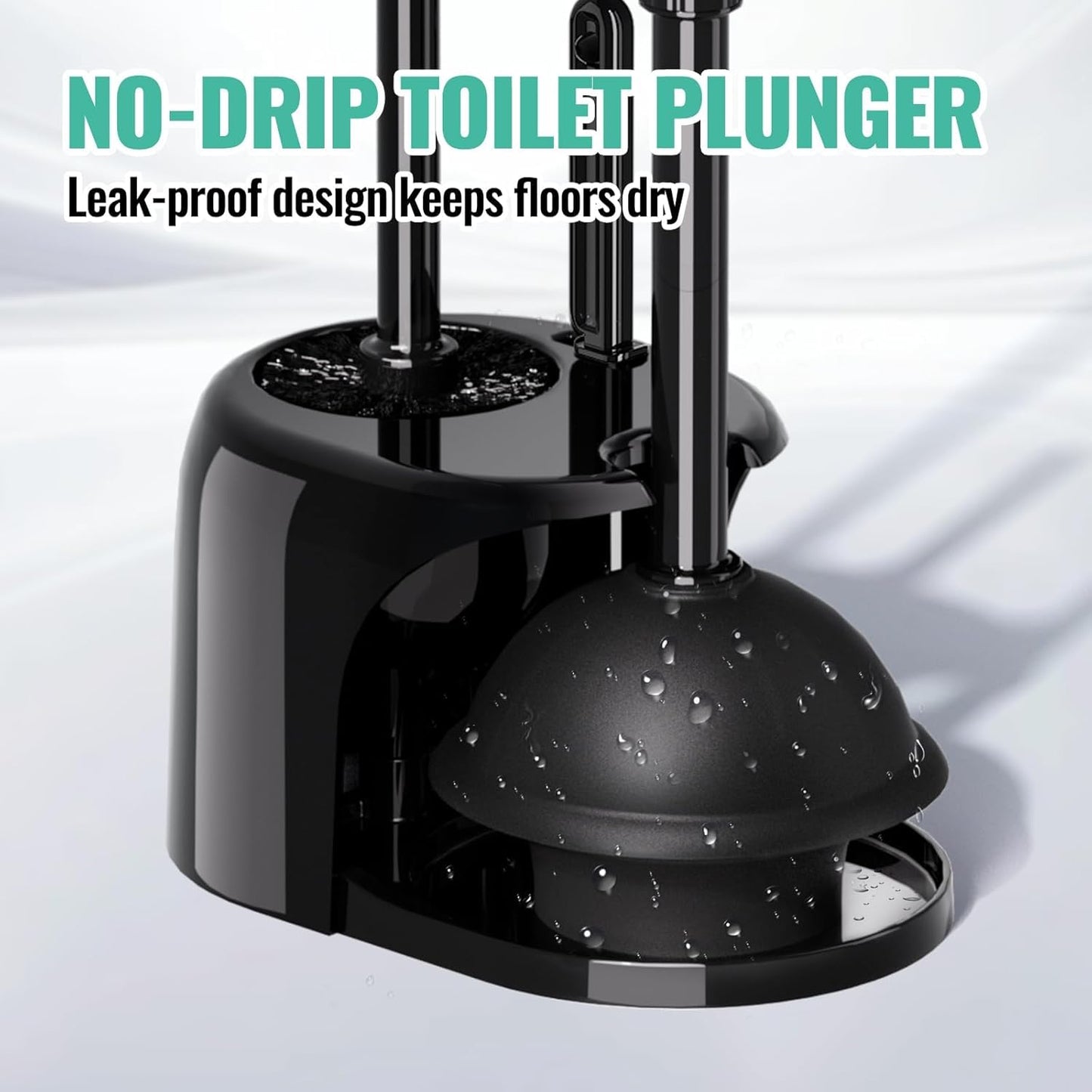 Regine Switzerland 3-in-1 Toilet Brush and Plunger Set - Extra Long Handle with Crevice Cleaner | Black