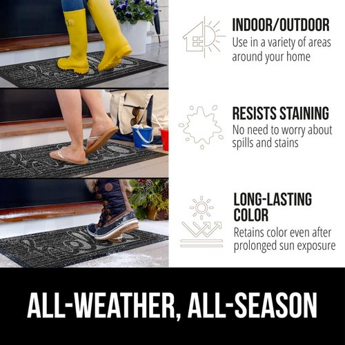 GORILLA GRIP 100% Waterproof Doormat - All-Season WeatherMAX, 35x23, Natural Rubber, Easy Clean, Charcoal