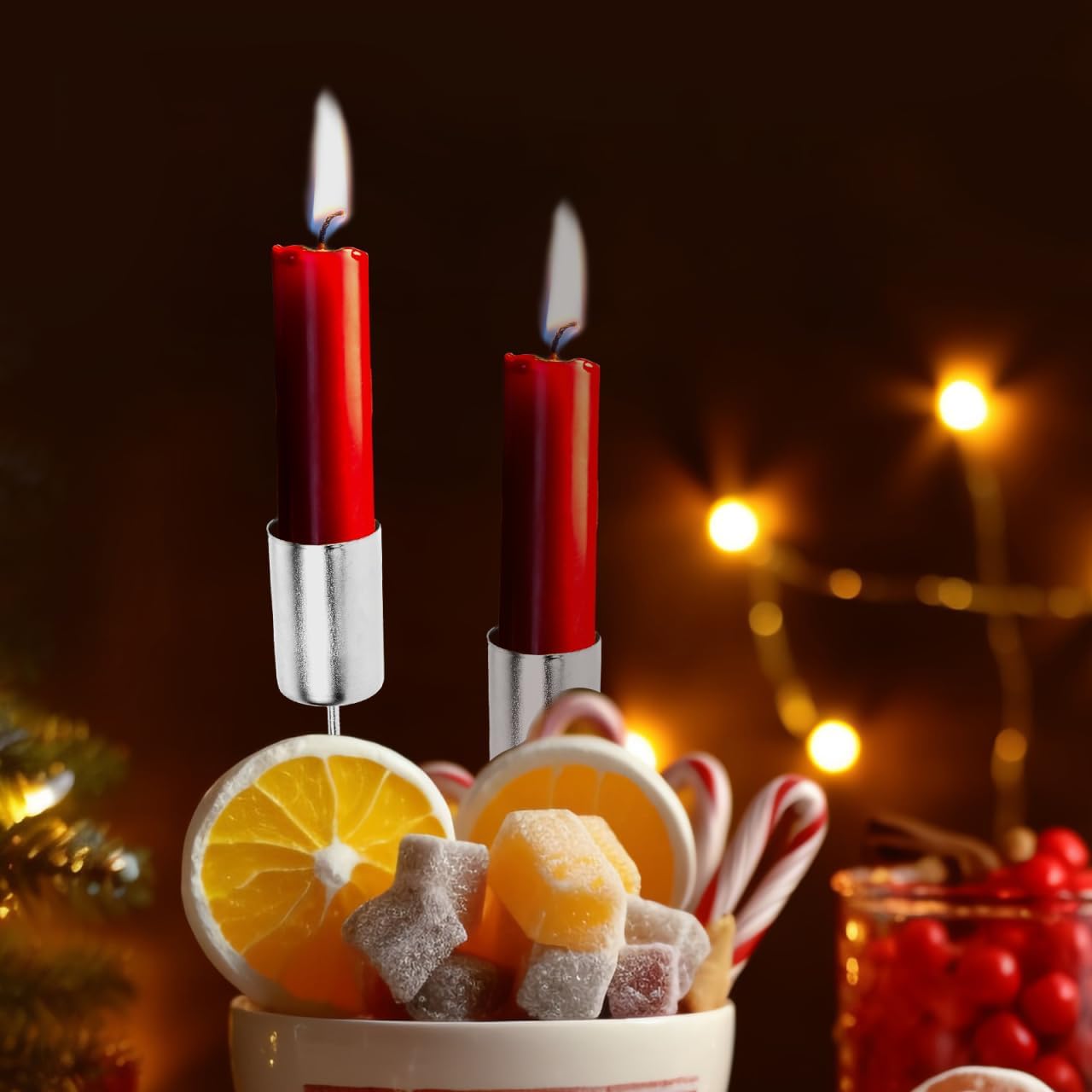 UKCOCO Silver Iron Candle Holders - 5 Pcs with Spike Taper Cups for Christmas Tree & Party Decor
