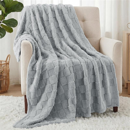 Utopia Bedding Cool Grey Checkered Fleece Throw Blanket - Soft Plush Cozy Design | 50x60 Inches
