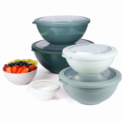 COOK WITH COLOR Nesting Mixing Bowls - 12 Piece Plastic Bowl Set with Lids, Microwave Safe (Green)