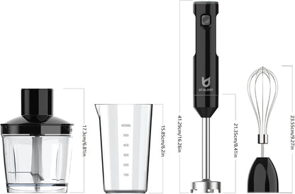 UTALENT Cordless Hand Blender - Variable Speed Immersion Blender with Chopper & Whisk | Black, 500ml & 600ml
