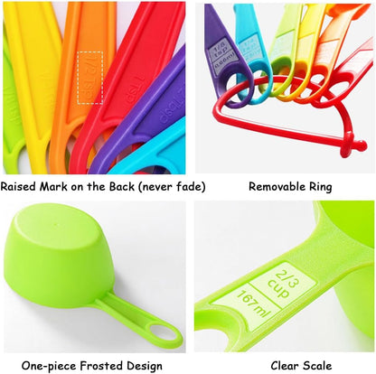 Skiennix 12-Piece Measuring Cups and Spoons Set - Durable, Dishwasher Safe Kitchen Tools in Vibrant Colors