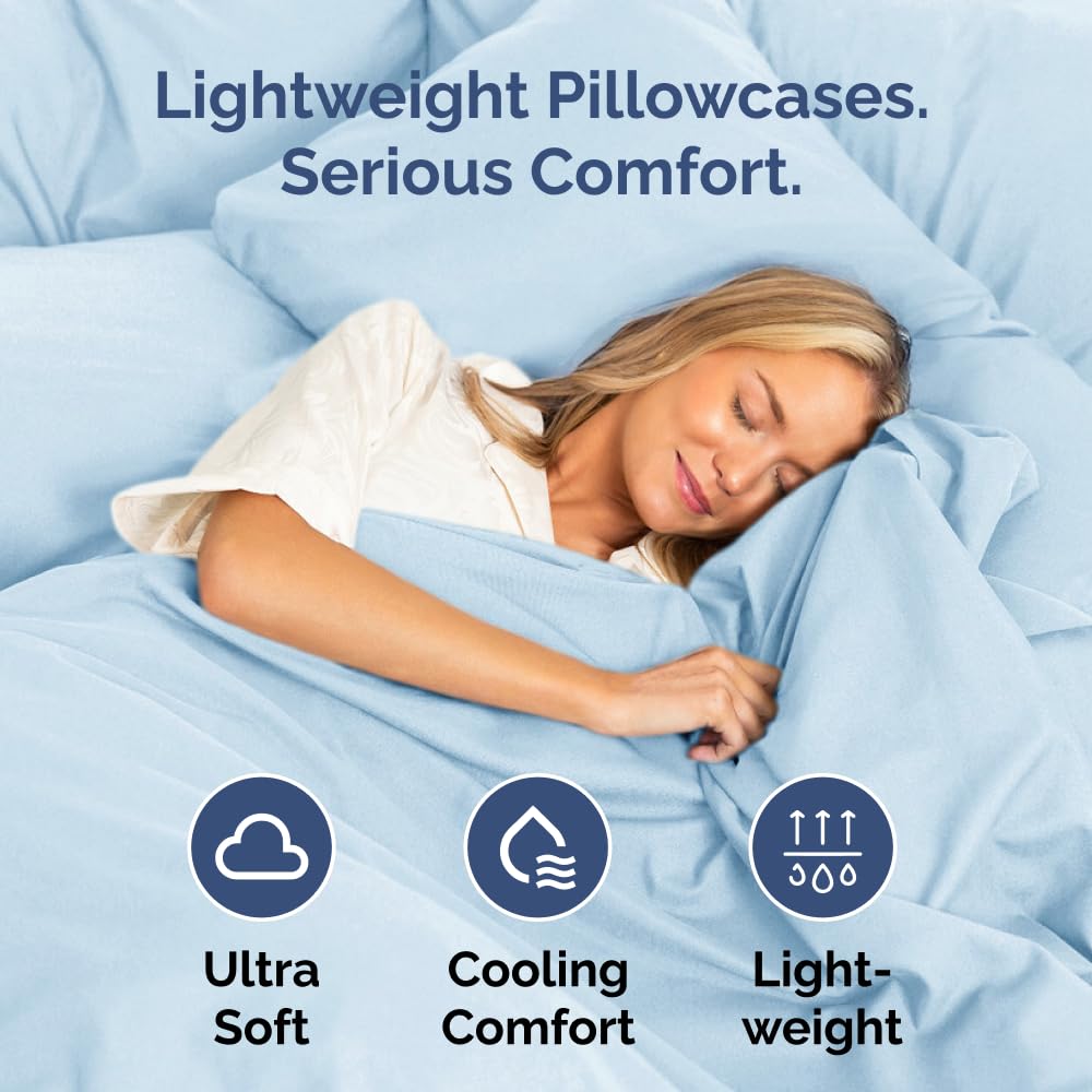 Queen Pillow Cases Set of 4 - Ultra Soft Hotel Quality Pillowcase Covers - Comfy, Cozy & Wrinkle Free - Shrinkage, Stain & Fade Resistant - Machine Washable Pillow Protectors - 4 Piece Set - Sky Blue