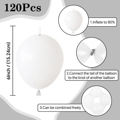 White Link Balloons - 120 Pcs 6-Inch Latex Balloons for Birthday, Baby Shower & Wedding Decor