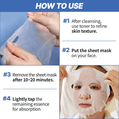 NEXTBEAU Korean Facial Sheet Mask Variety Pack - 10 Count (5 Types x 2 Sheets) for Daily Skincare