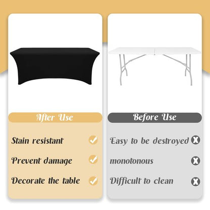 HAISIWLKJ 3 Pack Table Cloth 6ft Black Tablecloths for Rectangle Folding Table Spandex Fitted Stretch Table Cover Wrinkle Resistant Washable Table Protector for Party, Wedding, Banquet, Festival.