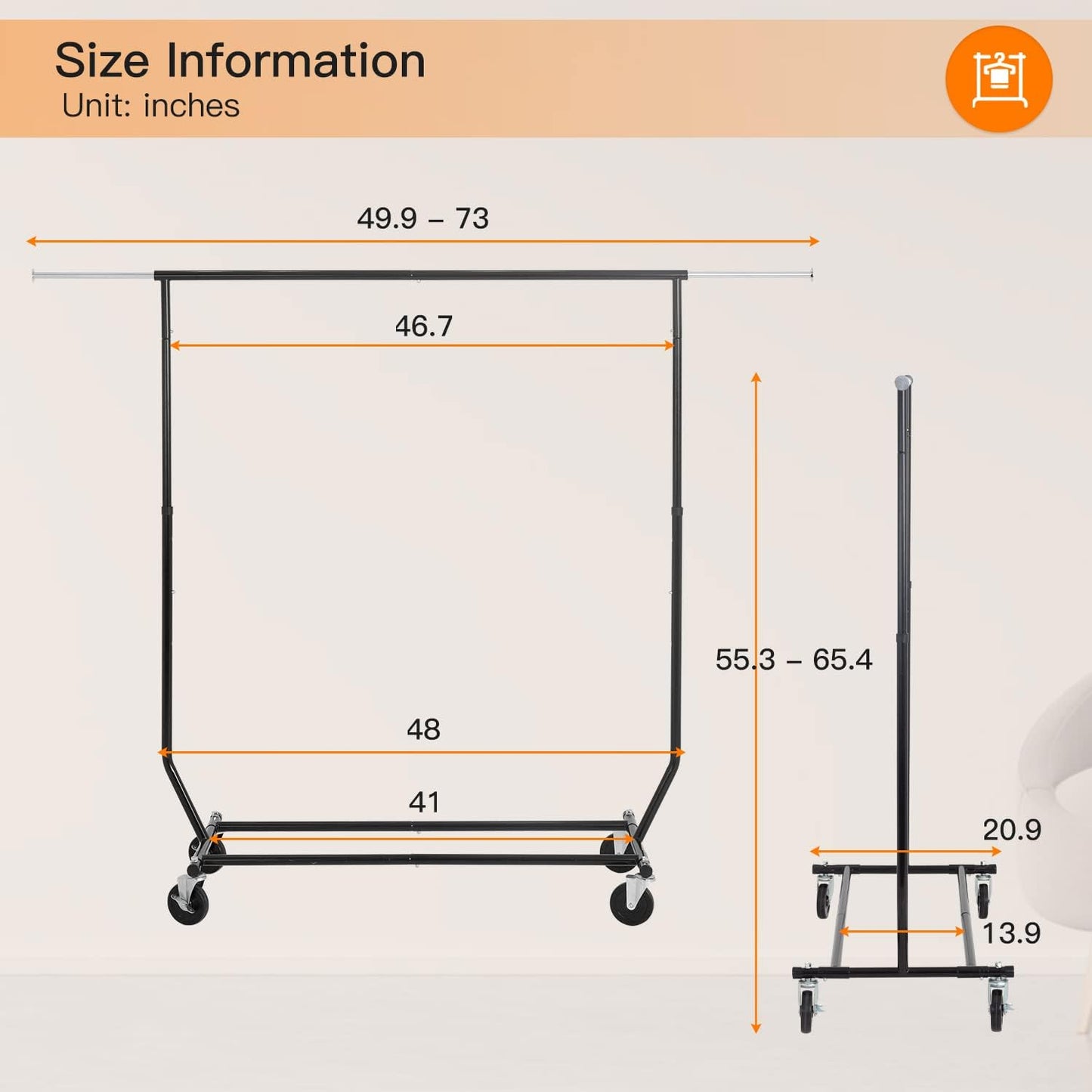 PayLessHere Heavy Duty Clothing Rack - Commercial Garment Rack with Wheels, Extensible, 135 lbs Capacity, Black
