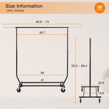 PayLessHere Heavy Duty Clothing Rack - Commercial Garment Rack with Wheels, Extensible, 135 lbs Capacity, Black