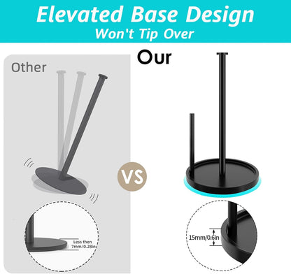 Stainless Steel Paper Towel Holder - Freestanding Design with Anti-Slip Weighted Base | Black