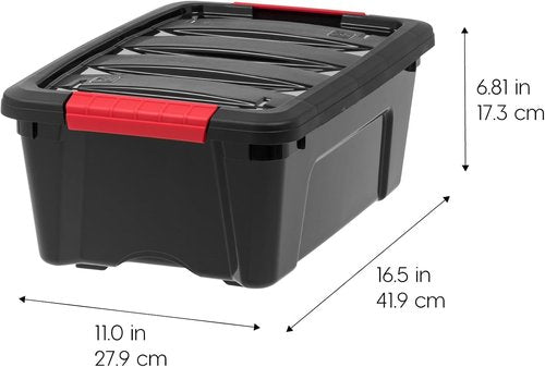 IRIS USA 13 QT Plastic Storage Box - Durable BPA-Free Containers with Lids & Latches | 6 Pack - Black