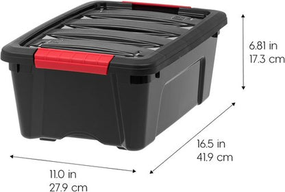 IRIS USA 13 QT Plastic Storage Box - Durable BPA-Free Containers with Lids & Latches | 6 Pack - Black