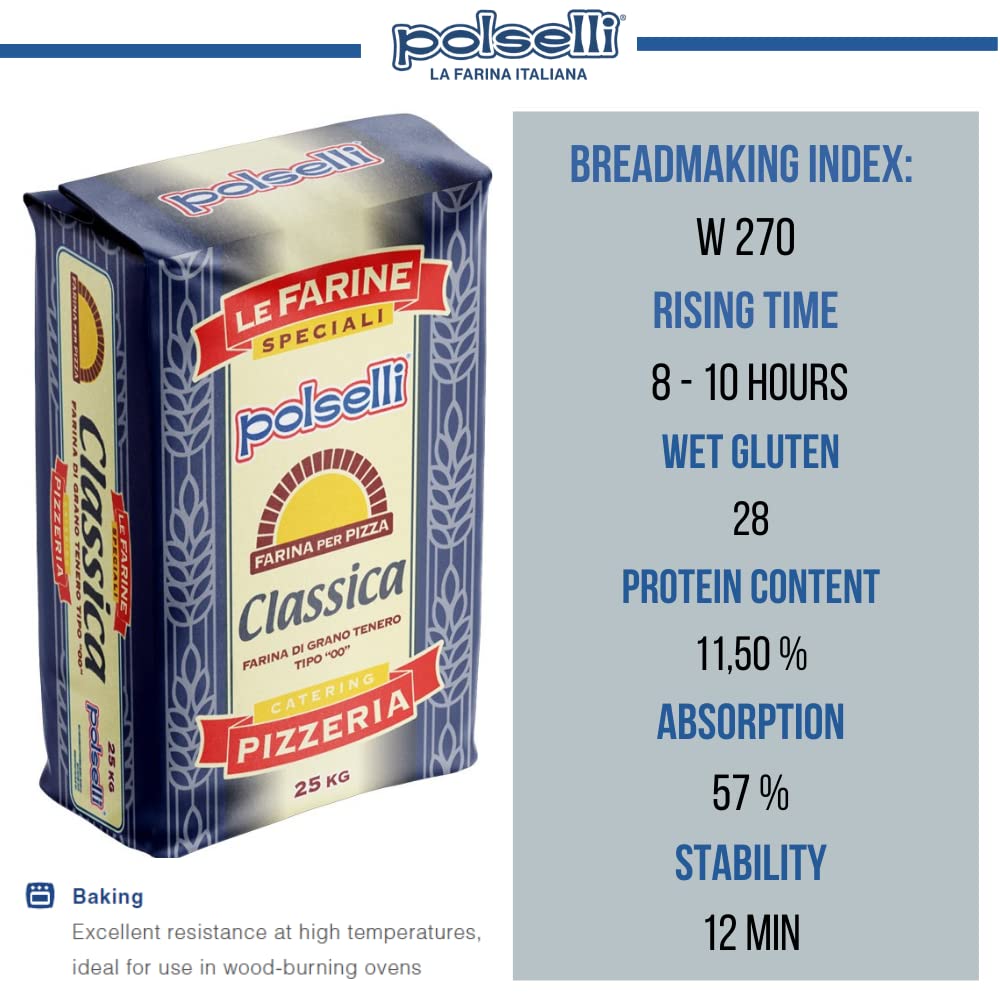 POLSELLI Classica Double Zero Flour - All-Natural for Pizza, Bread & Pasta | 1 kg (2.2 lbs)