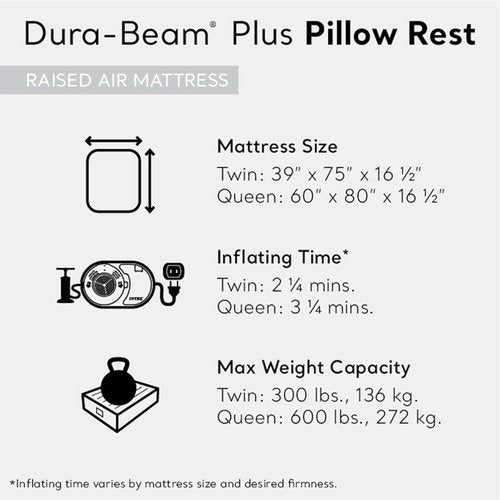 Intex Air Mattress - Dura-Beam Plus Pillow Rest with Built-In Electric Pump | Queen Size, 16.5in Height, 600lb Capacity
