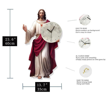 Variation: Red FLEBLE Jesus Wall Clock - 13x23 Inch, Silent Battery-Operated