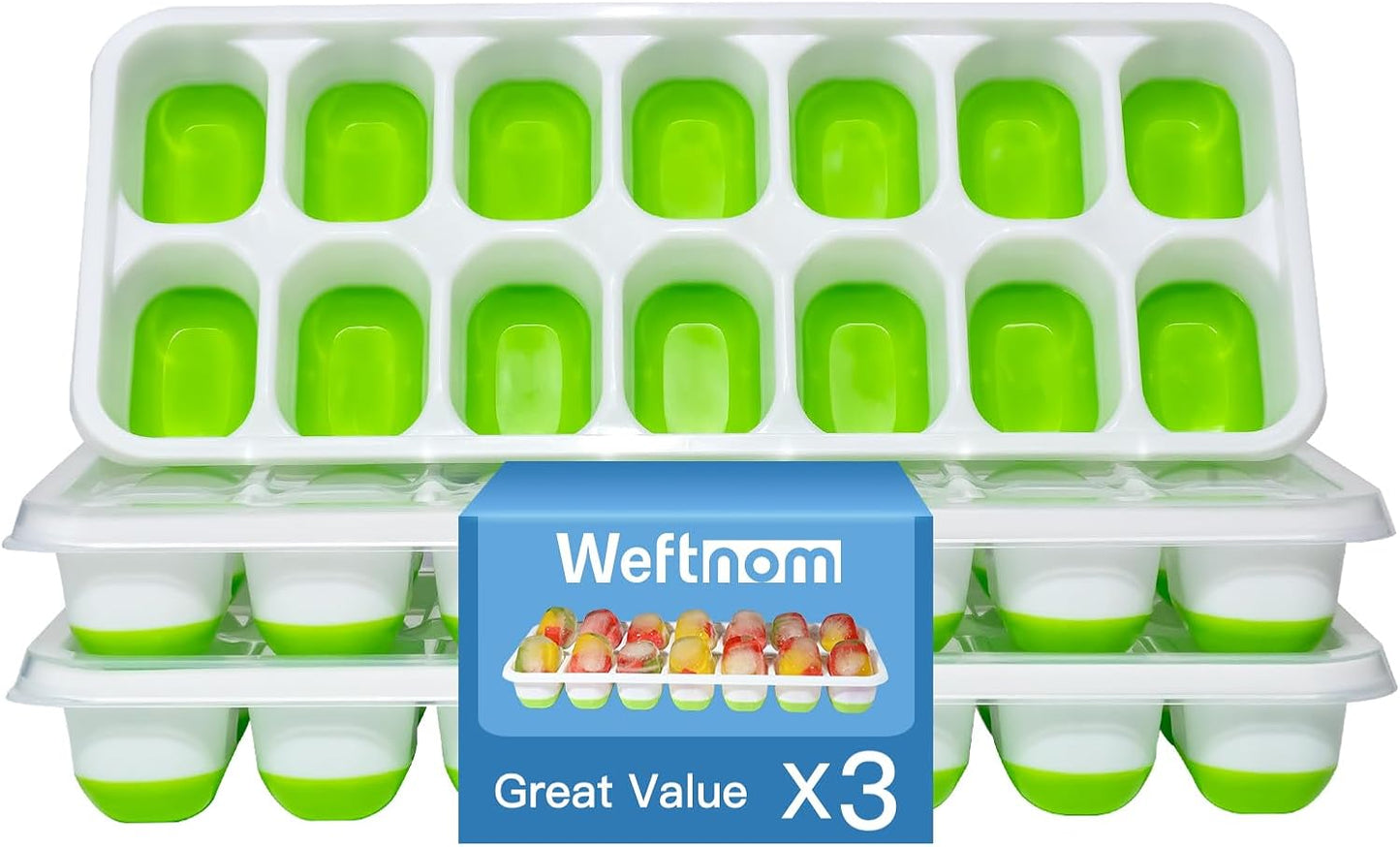 Skiennix Ice Cube Tray - Easy-Release Silicone Trays with Lids | Stackable 3-Pack, BPA-Free & Odor-Free