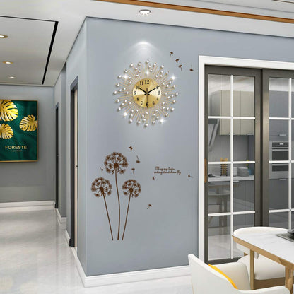 YIJIDECOR Large Wall Clocks for Living Room Decor Modern Gold Silent Wall Clock Battery Operated Non-Ticking for Bedroom Kitchen Home Decorative 14 Inch Round Metal Crystal Wall Watch for Office