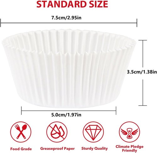 Caperci Cupcake Liners - Greaseproof Baking Cups for Weddings & Parties | 200 Count White