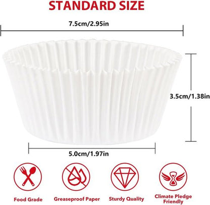 Caperci Cupcake Liners - Greaseproof Baking Cups for Weddings & Parties | 200 Count White