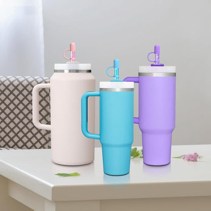 Skiennix Reusable Drinking Straws - 6 Color Replacement Straws with Caps & Cleaning Brush for Stanley Cup Tumbler