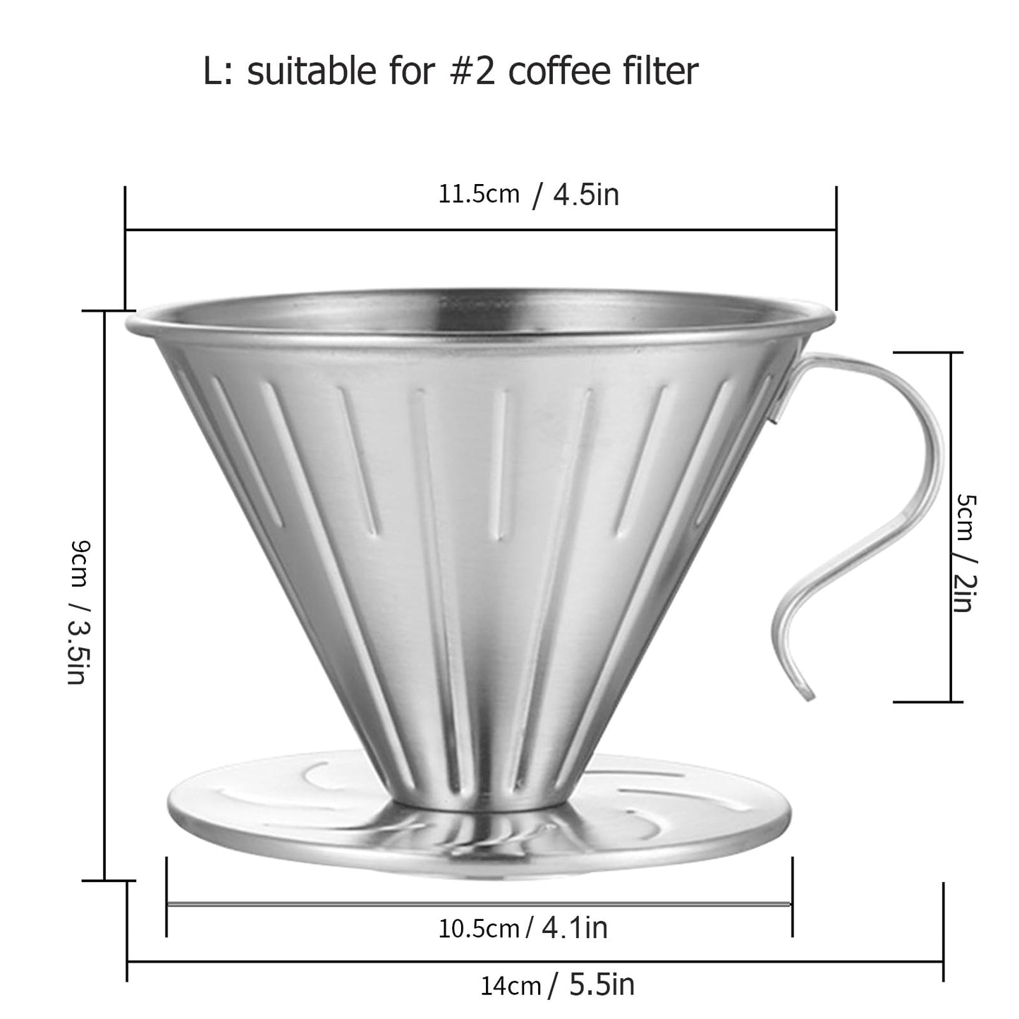 MERMOO YILAN Pour Over Coffee Dripper Stainless Steel Metal Reusable Cone Coffee Filter Slow Brewing Accessories for Home Cafe Restaurants(L)