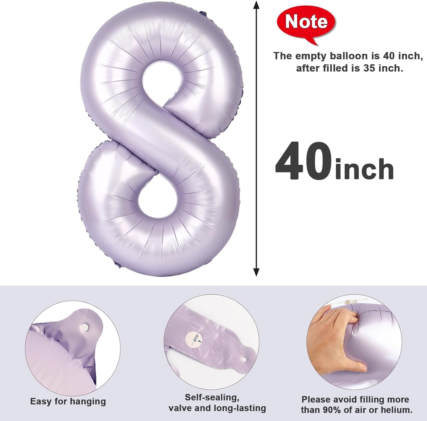 Skiennix 40-Inch Number 8 Balloon - Cream Purple 8th Birthday Decorations & Party Supplies