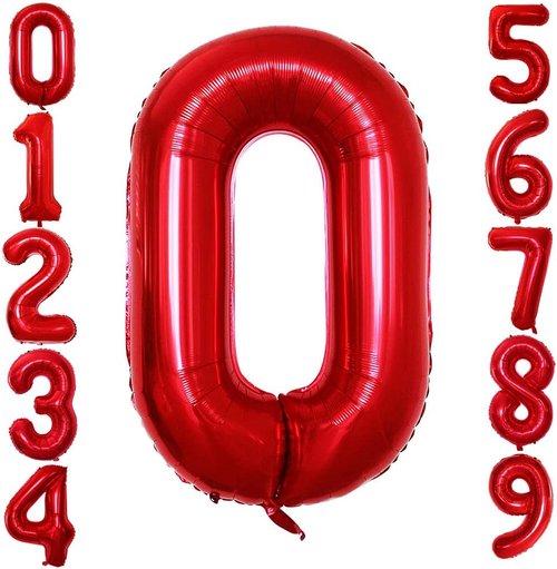 GOER Red Foil Balloons - Number 0 for Milestone Birthdays & Anniversaries | 3 Pcs Set (42", 32", 16")