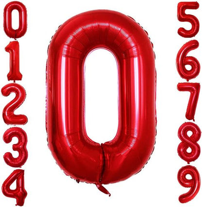 GOER Red Foil Balloons - Number 0 for Milestone Birthdays & Anniversaries | 3 Pcs Set (42", 32", 16")