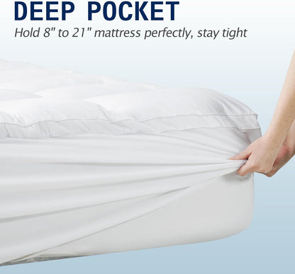 SOPAT Queen Size Mattress Topper - Extra Thick Pillow Top with Soft Down Alternative Fill | Deep Pocket Design (60x80 in, White)