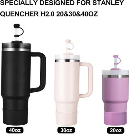 HYZ 8 Piece Accessories for Stanley Cup, Silicone Spill Proof Stopper Set and Protective Boot Including Straw Cover Cap for Stanley H2.0 20oz 30oz 40oz Tumbler, Black
