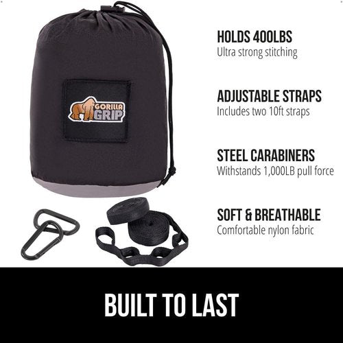 GORILLA GRIP Doormat & Camping Hammock - Easy Clean WeatherMax Doormat 17x29 Inch | Portable 9x4.5 FT Hammock Holds 400lbs in Black Grey