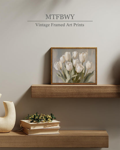 MTFBWY Vintage Tulip Wall Art - Sturdy Framed Botanical Canvas Print | Antique Flower Oil Painting, 8x10 Inch