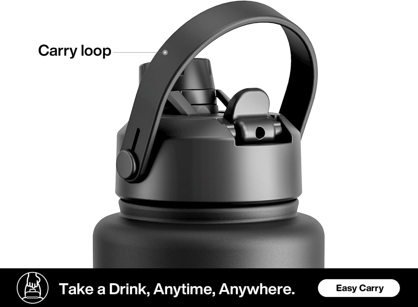 POWCAN 40 oz Insulated Water Bottle - 2-in-1 Straw & Spout Lid, Leak-Proof, BPA-Free, Dark Knight