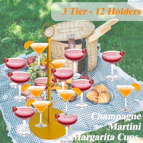 Gold 2 Pack Champagne Tower for Parties, 3-Tier Cocktail Glass Stand