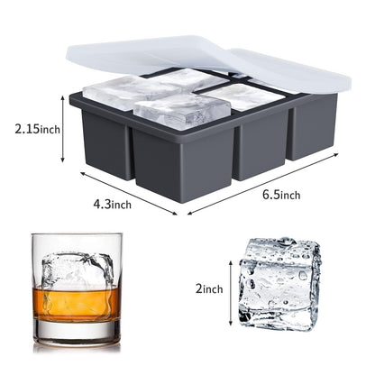 Large Ice Cube Tray for Whiskey: FDDBI Big Square Ice Cube Maker for Cocktail - 2Pack Silicone Old Fashioned Ice Cube Trays - 2inch Huge Cubed Ice Trays for Whisky