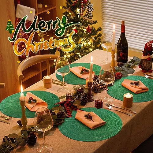 Christmas Green Braided Placemats Set of 6 - 15 Inch Woven Table Mats for Dining & Home Decor