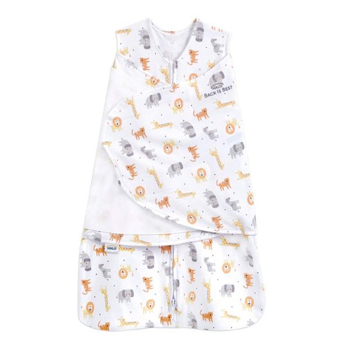 HALO 100% Cotton Sleepsack Swaddle - 3-Way Adjustable Wearable Blanket, Jungle Print, Small (3-6 Months)