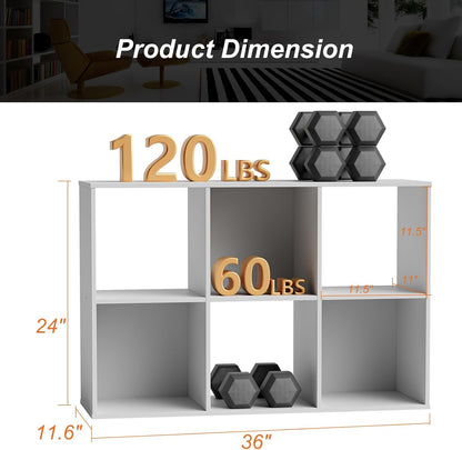 Sweetcrispy 6 Cube Storage Organizer - Versatile Open Cube Bookshelf with Removable Back Panels | 36" L x 11.6" W x 24" H, White