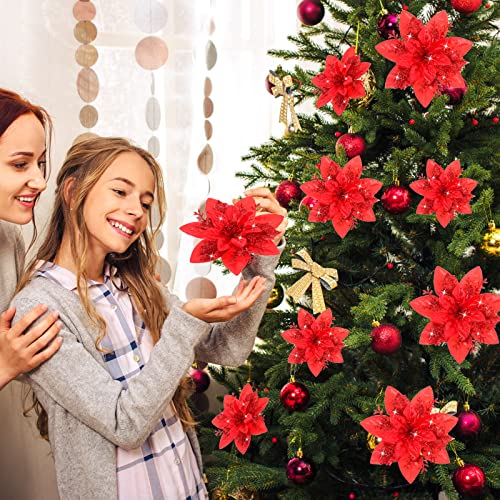 36 Pcs Artificial Poinsettias Christmas Decorations - Red (Variation: Red)