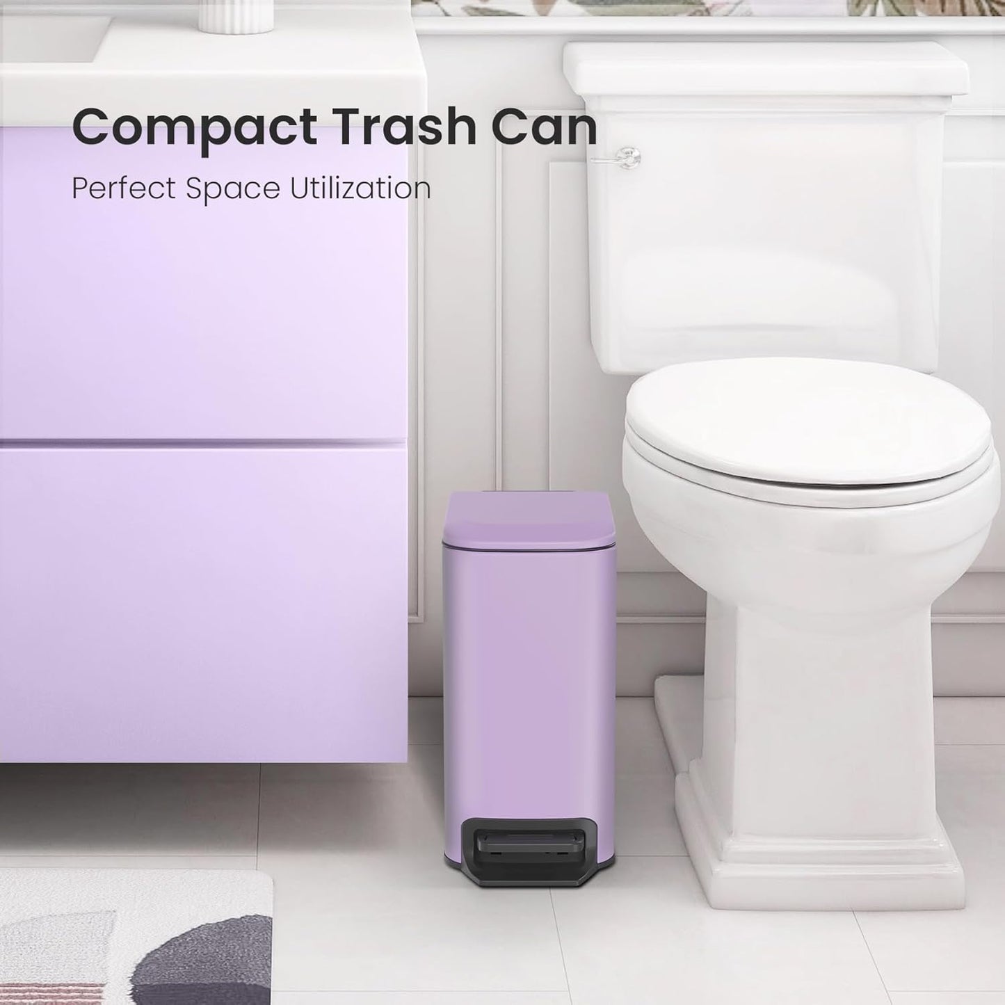 Cesun Small Bathroom Trash Can - Soft Close Lid & Step Pedal, 6L Stainless Steel | Anti-Fingerprint Finish (Purple)