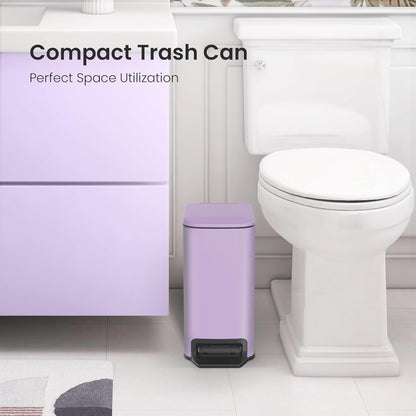 Cesun Small Bathroom Trash Can - Soft Close Lid & Step Pedal, 6L Stainless Steel | Anti-Fingerprint Finish (Purple)