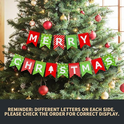Christmas Banner Holiday Decorations Paper Sign with String for Wall Fireplace Windows
