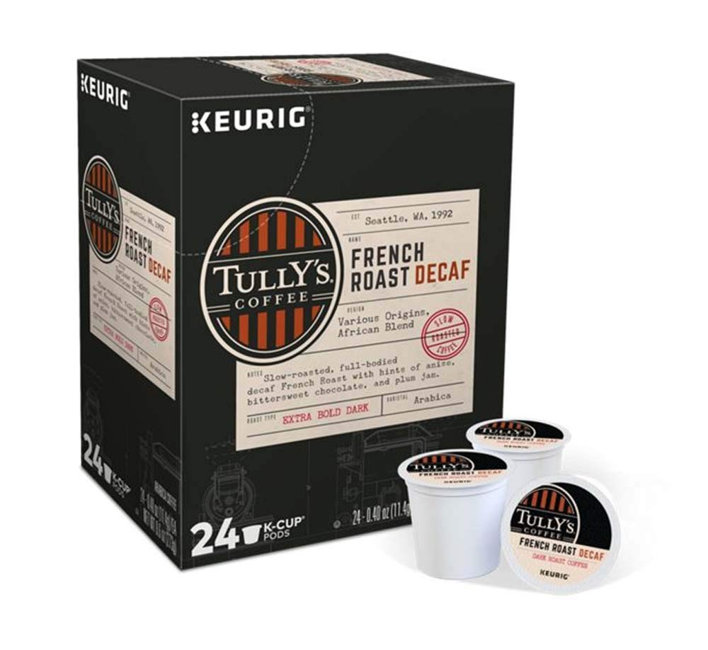 Keurig Coffee Pods K-Cups 16 / 18 / 22 / 24 Count Capsules ALL FLAVORS (24 Pods Tully's - French Roast Decaf Extra Bold)