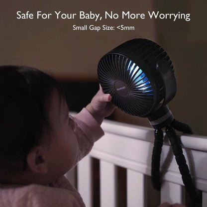 Momcozy 8000mAh Portable Stroller Fan | 27H Ultra-long Battery Life | Detachable 4 Speed 360°Rotate | 2 Modes LED Night Light, USB Rechargeable Handheld Cooling Fan for Travel, Car Seat, Bedroom