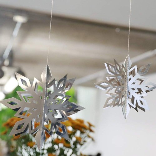 24Pcs Snowflake Christmas Decor | 12 Silver & 12 White 3D Hanging Snowflakes for Holiday Parties