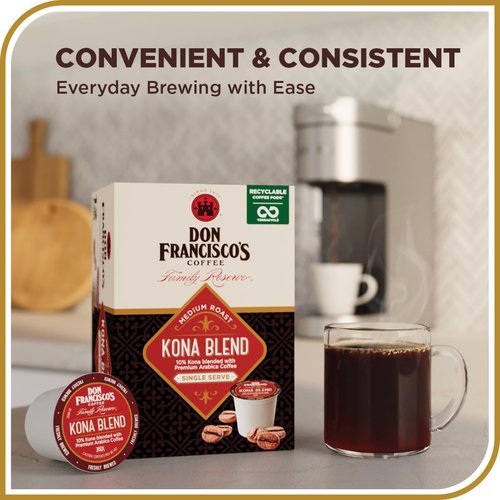 Don Francisco's Kona Blend Coffee Pods - Medium Roast, 24 Count | Compatible with Keurig Brewers