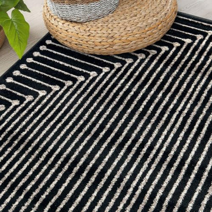 Bohemian Stripe Runner Rug 2'3" x 8' Black - Durable Non-Toxic Floor Covering