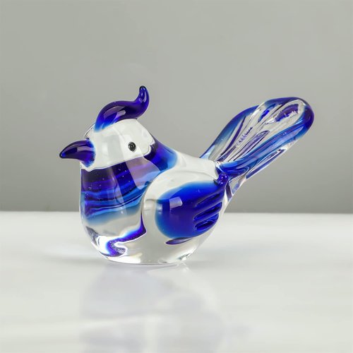 HDCRYSTALGIFTS Mini Blown Glass Blue Jay Figurine - 3.5 Inch Collectible Crystal Ornament