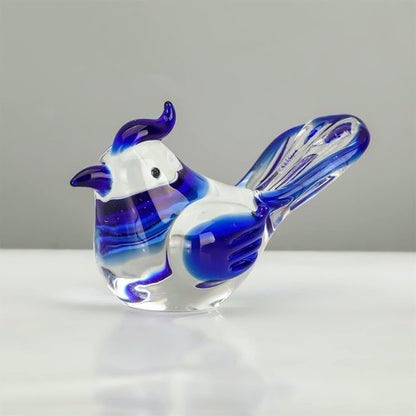 HDCRYSTALGIFTS Mini Blown Glass Blue Jay Figurine - 3.5 Inch Collectible Crystal Ornament
