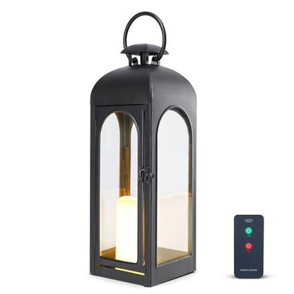 20 Inches Metal and Stainless Steel Glass Decorative Lantern with Electronic Wax Effect - Indoor/Outdoor Decorative Lighting, Handcrafted Aesthetic, Perfect for Home, Parties, and Holiday Decor